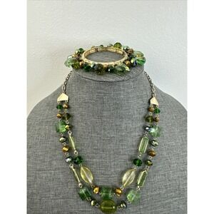 Charter Club Beaded Double Strand Necklace Bracelet with dark and lime green.